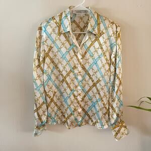 Vintage Starington Silk Blouse Women 6 Equestrian Print Top Casual Chic Feminine